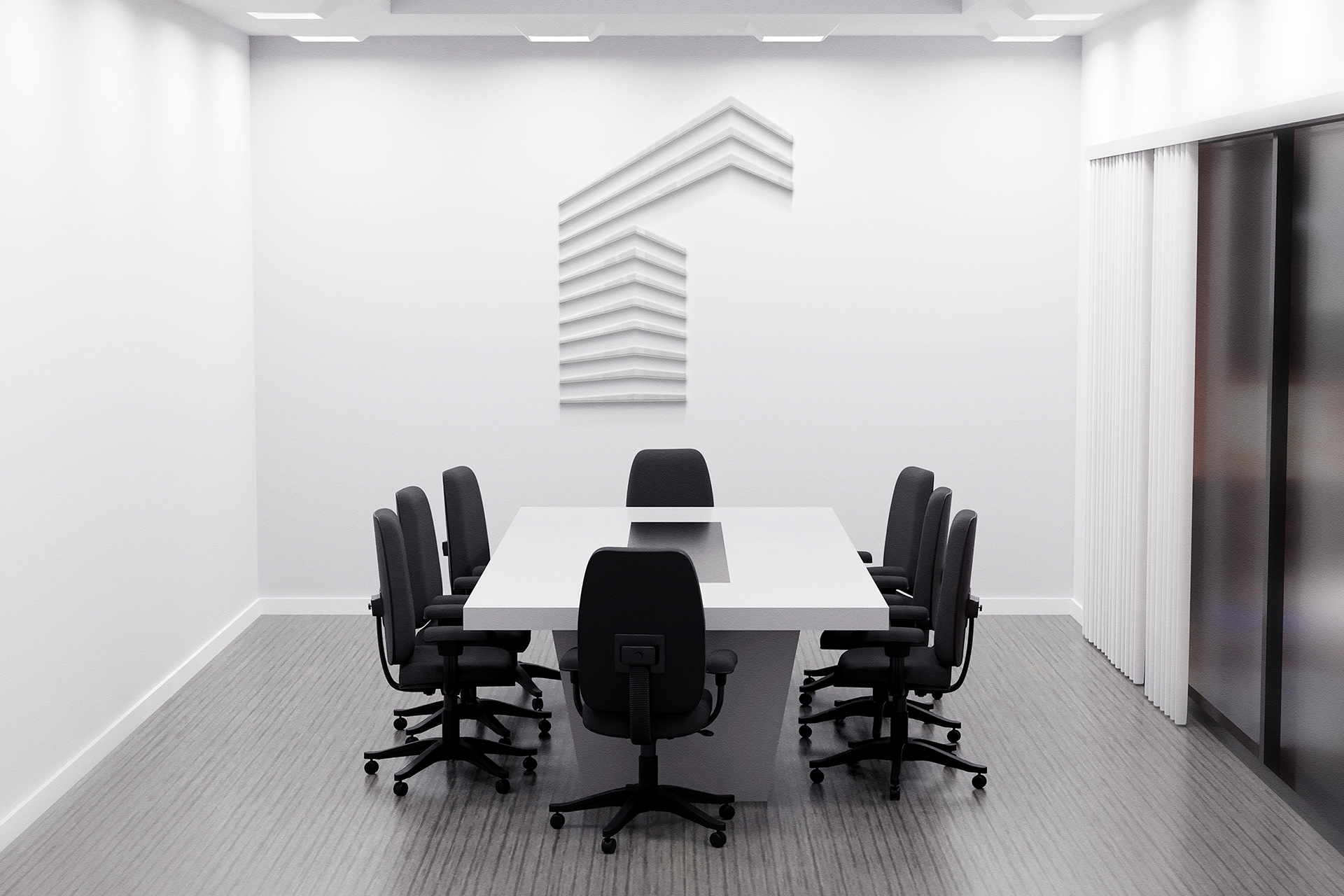 Logo mockup office white wall meeting room realistic